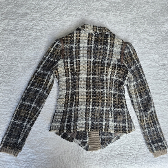 Free People Plaid Buckle Brown Cardigan Sweater Jacket Shabby Chic - Picture 9 of 16